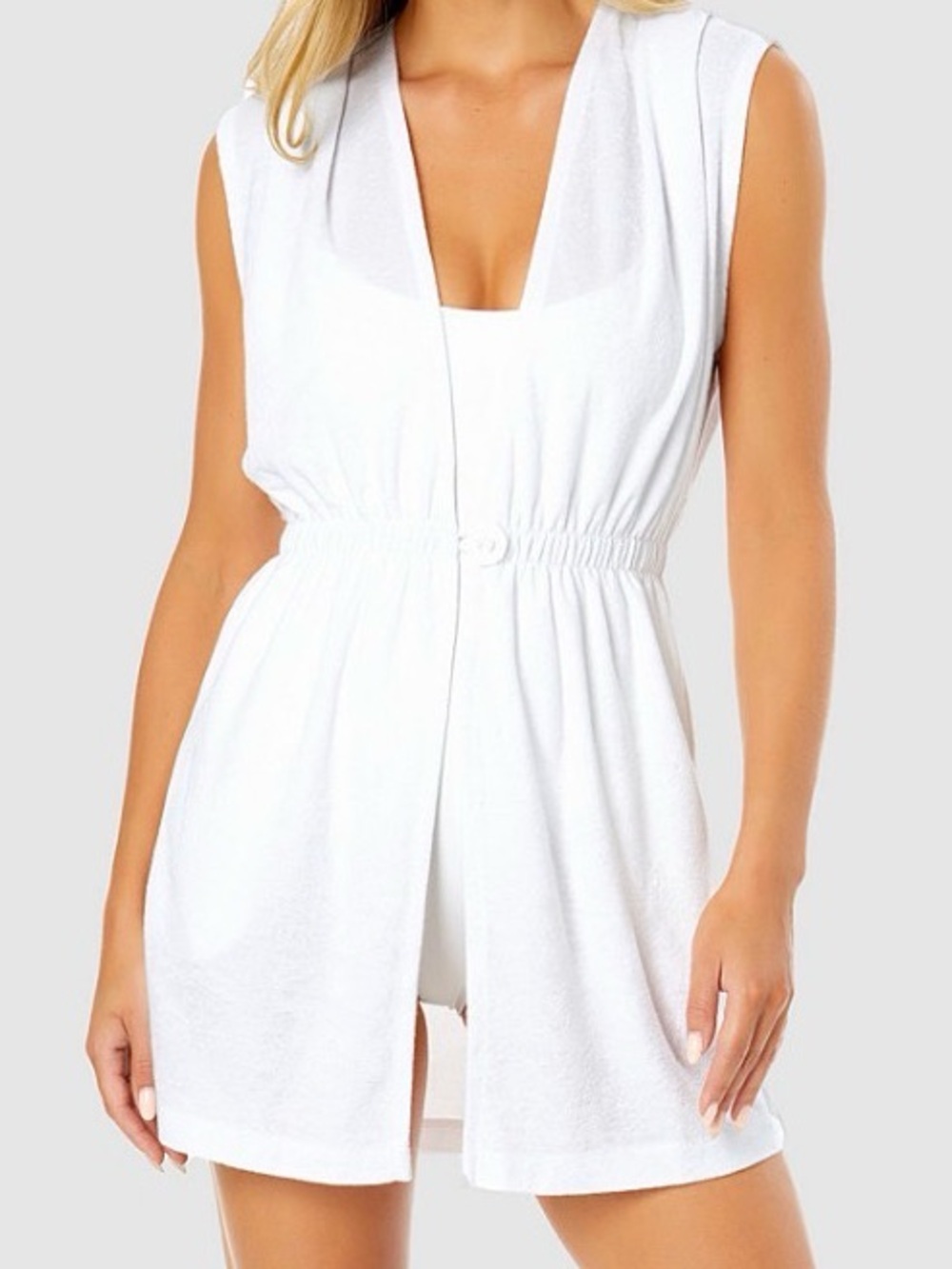 Ann Cole Pleated Terry Robe Swim Cover-Up Women's M White Vacation Poolside